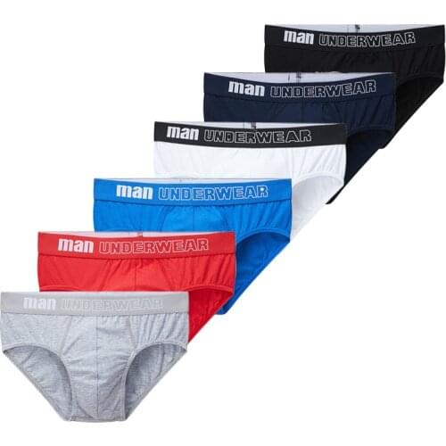 6PCS High Quality Soft Mens Underwear Male Solid Color Underpants Comfortable Cotton Men Panties Man Sexy Letter Briefs