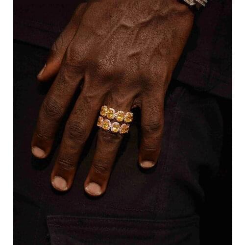 Bling gold color cz ring oval big cubic zirconia engagement band Iced out hip hop cool finger rings women men US size 8 9 10