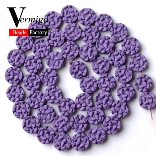 Natural Stone Beads Purple Flat Round Nanotech Rubber Hematite Spacer Beads For Jewelry Making 8mm Diy Bracelets Accessories 15"