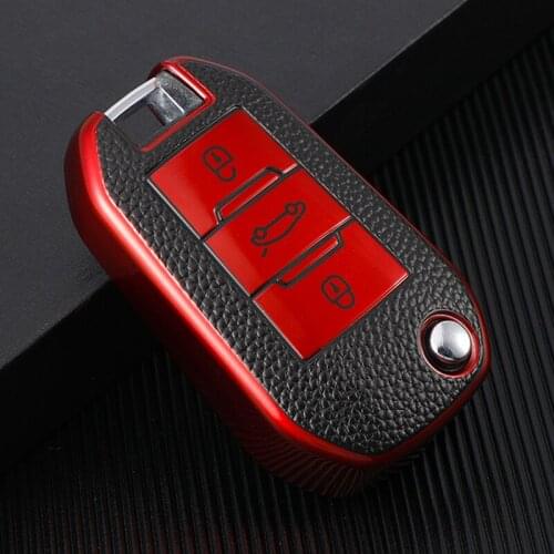 TPU Leather Grain Flip Car Key Case Full Cover For Citroen CACTUS C4L Peugeot 508 301 2008 3008 408 C5 C3 Auto Protection Shell