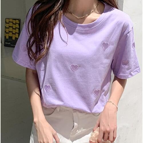 Tee Shirt Femme Embroidery T Shirt Women Short Sleeve T-shirt Female 2021 Summer Tops Cotton Korean Fashion Clothes Woman Tshirt