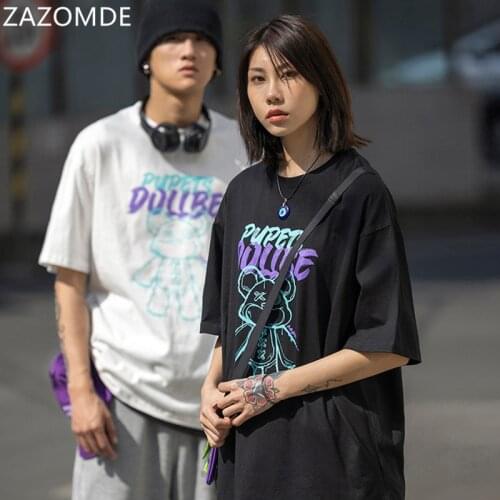 ZAZOMDE New Couple outfit Short Sleeve Tees Harajuku Streetwear Toy Bear Print T-Shirts Cotton Casual Hip Hop Loose Tshirts Tops