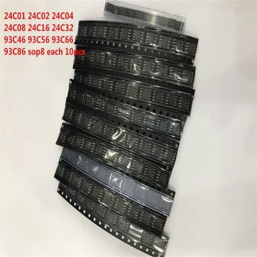 130pcs ic SOP8 24C01 24C02 24C04 24C08 24C16 24C32 95256 24C64 93C46 93C56 93C66 93C86
