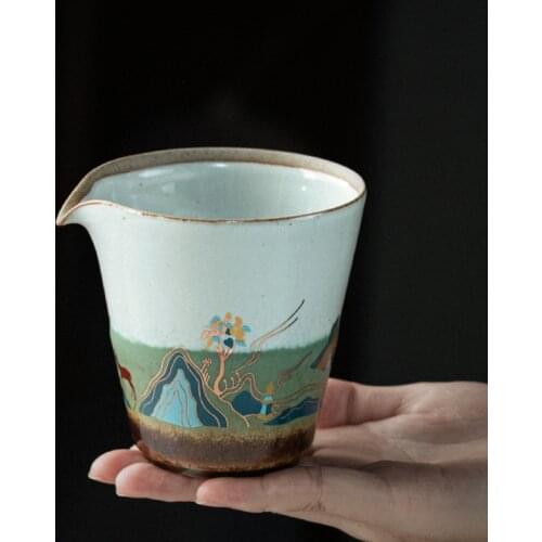 Stone Celadon Glaze Furushan Pitcher Japanese Style Kiln Baked Retro Large Size Ceramic Tea Pitcher Tea Pot Chahai Gong dao bei