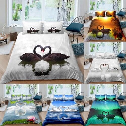3D Cute Printed Swan Pattern Bedding Set Animal Duvet Cover Bedclothes 2/3pcs With Pillowcase Home Textiles Simple Bedspread
