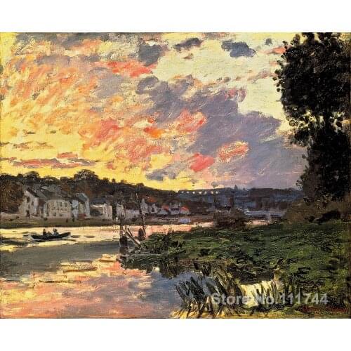 Copy oil paintings famous artist The Seine at Bougival in the Evening Claude Monet artwork handmade for home wall decoration