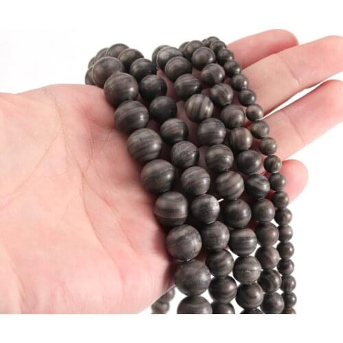 6 8 10 12mm Black Wood Grain Gemstone Natural Striped Stone Round Loose Beads Diy Jewelry Bracelet Spacer Gem Handwork Making