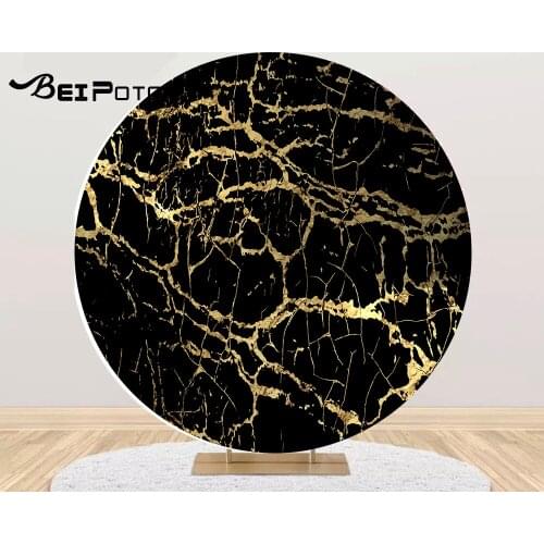 Round circle background gold and black marble birthday backdrop photocall Party decor table Cover photography props YY-708