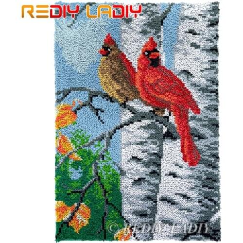 Latch Hook Kits Cardinal Birds Chunky Yarn Embroidery Crocheting Tapestry Kits Needlework Arts & Crafts DIY Carpet Rug 58*85cm