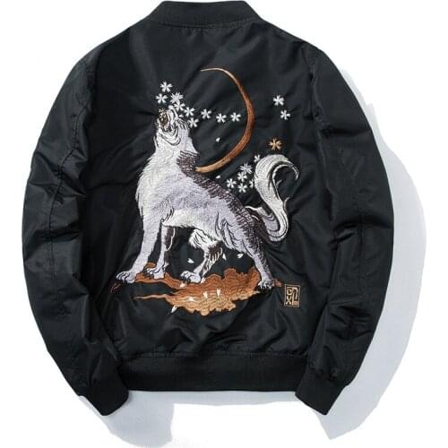 Jacket Wolf Embroidery Thin Mens Jacket Stand Collar Fashion Outwear Men Coat Bomb Baseball Jackets