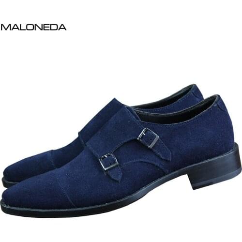 MALONEDA Bespoke High-quality Mens Handmade Cow Suede Leather Double Monk Strap Casual Shoes With The Goodyear Welted
