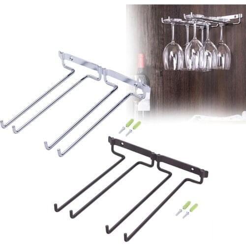 Wall Mount Hanger Supplies Hanging Stemware Under Cabinet Home Kitchen Holder Shelf Bar Wine Rack Double Row Useful Metal