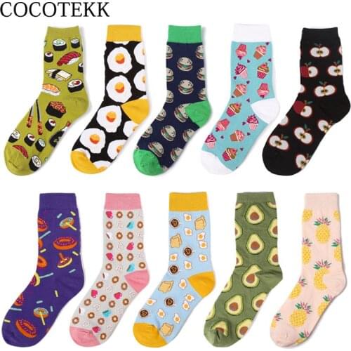 New Cartoon Avocado Pineapple Hamburger Sushi Eggs Creative Cotton Women Socks Happy Harajuku Fashion Warm Trendy Street Socks