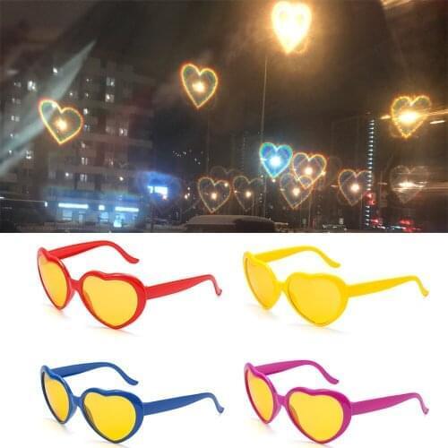 Heart Shaped Effects Glasses Watch The Lights Change to Heart Shape At Night Women Men Glasses Yellow/Black Lens Romantic Gift