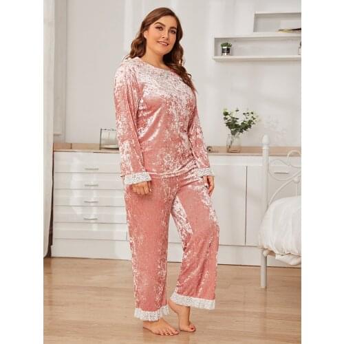 Solid Color Suit Womens Home Furnishing Clothes Imitation Silk Doll Collar Nightdress Two-piece Polyester Fiber Ladies Pajamas