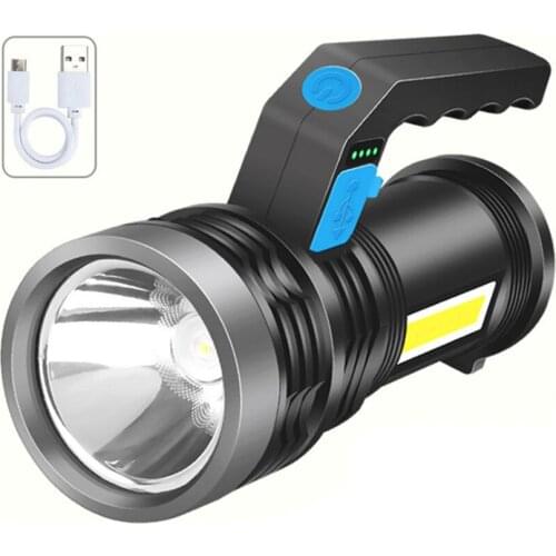 Rechargeable Spotlight, LED Flashlight with Left Side Floodlamp, Power Display, 4 Modes, Handheld Spotlight Searchlight for Home