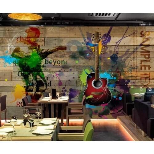 Custom 3D mural wallpaper retro nostalgic rock music board guitar mural background wall decorative painting