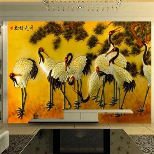 Wellyu Custom wallpaper 3d murals embossed pine crane Yannian фотообои TV background wall crane living room bedroom wallpaper