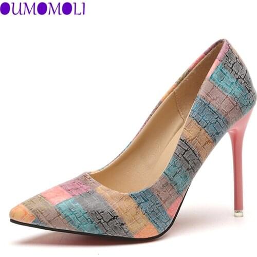 Plus Size 34-42 2020 Spell Color Women Pump High Heels Single Shoes Female Summer Pu Leather Wedding Party Woman Q106