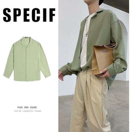 Spring And Autumn Dress Shirt Mens Fashion Business Casual Solid Color Shirt Mens Streetwear Korean Loose Long Sleeve Shirt Men