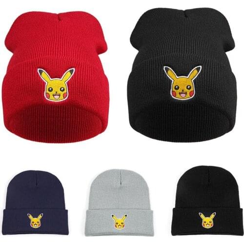 Pokemon Pikachu Knitted Hat Beanie Hat for Men Women Hip Hop Knitted Woolen Hats Cap Outdoor Winter Warm Ski Hats Skullies Hats