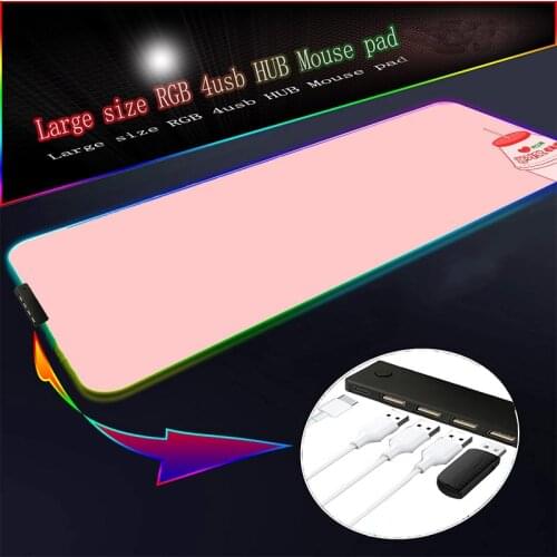 Cute Strawberry Milk Pink RGB 4-Port USB Hub Large Glow Mouse Pad Beautiful Anime Mouse Mat Gaming Mouse Pad PC Gamer Deak Mat