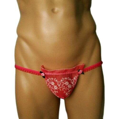 Men Panties Pink Flower Sissy Lace Thong Hot Underwear Sexy Bikini G String Gay Braga Cuello Hombre Tanga Jock Strap