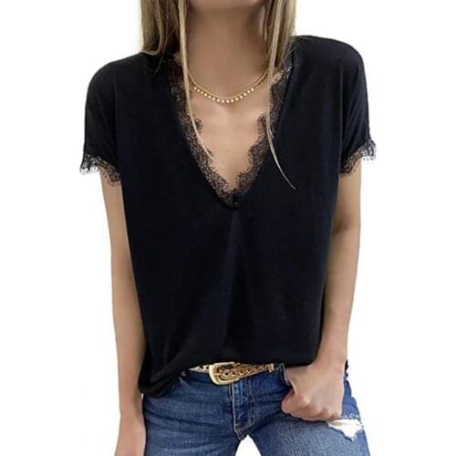 2021 New Women T-Shirt V Neck Breathable Short Sleeve Women Solid Color Shirt for Summer Going Out School Dating Party Work