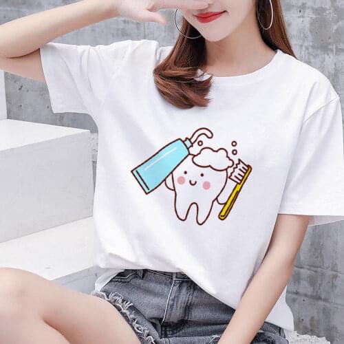 Womens T-shirt summer beautiful cartoon teeth dentist fashion womens clothes T-shirt 90s Harajuku Kawaii short sleeves