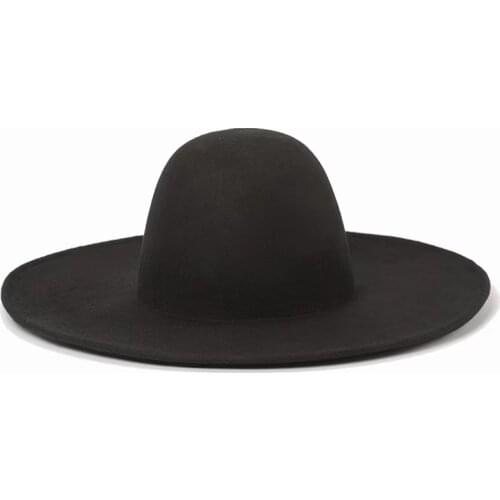 Winter Women Wide Brim Panama Dome Top 100% Wool Felt Hat Chic Floppy Cap Custom Church Sombrero Mujer Fedora Jazz Black Hat