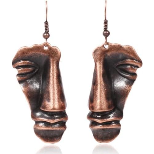 Fashion Antique Bronze Smooth Plane Abstract Art Face Earrings For Women Jewelry