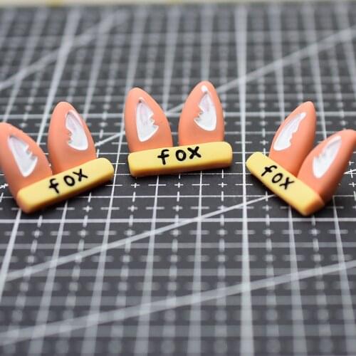 1pcs/lot resin flat back kawaii orange fox ear 24mm Cabochons Hair Bow Center Card Frame Making Craft DIY