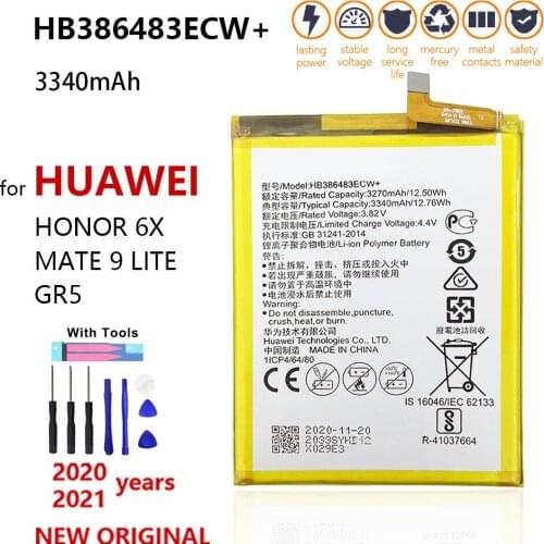 100% Original 3400mAh HB386483ECW+ Battery For Huawei Maimang 5 / Honor 6X G9 plus MLA-AL00 MLA-AL10 Phone Batteries With Tools