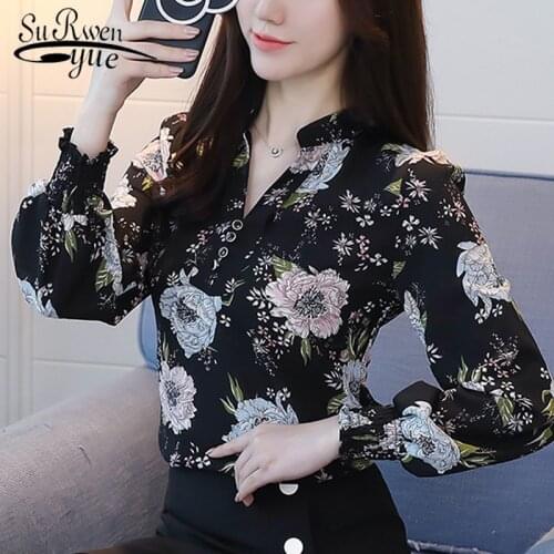 2021 Fashion V-neck Women Blouse Shirt Long Sleeve Printing Womens Clothing Plus Size OL Blouse Feminine Tops Blusas D556 30