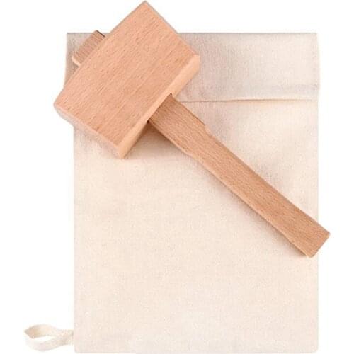 Promotion! 2 Pcs Bag Canvas Ice Bag Reusable Canvas Bag Wood Hammer Mallet for Summer Bartender Bar Accessory