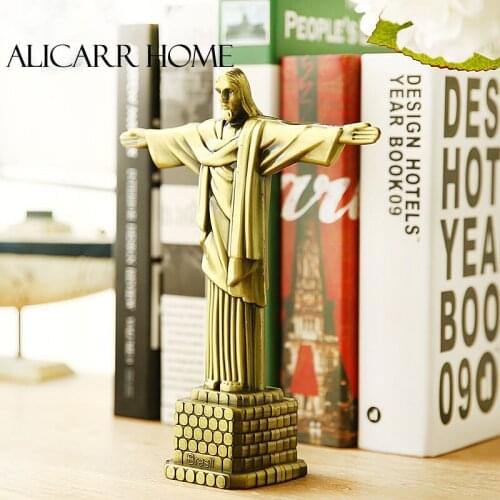 Brazil Landmark Metal Bronze Statue Cristo Redentor Jesus Decoration Props