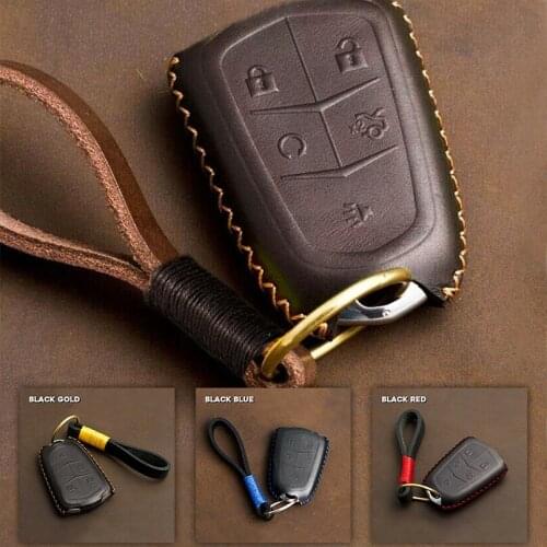 4 5 Buttons Real Leather Car Key Case For Cadillac SRX 2015-16 ATS CTS CT6 XT5 XTS Smart Remote Fob Cover Keychain Protector Bag
