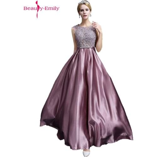 Beauty Emily Long Lace Dark Pink Evening Dresses 2019 A-line Floor-Length Formal Party Prom Dresses reflective dress