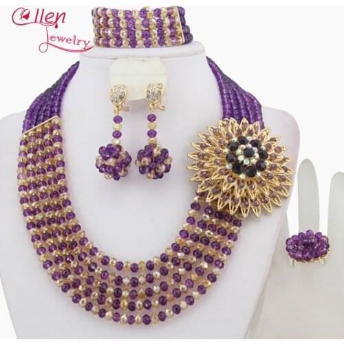 Purple African Beads Jewelry Set Crystal Beads Necklace Set nigerian wedding bridal jewelry set dubai necklace women W7115