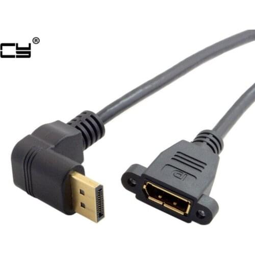 Gold DisplayPort DP Male Left & Right 90 Degree Angle to Female Socket Panel Mount Extension Cable 0.3m 1FT
