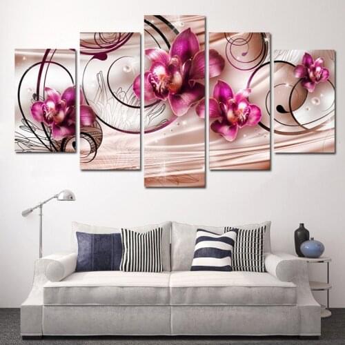 5 Pieces of Phalaenopsis Paintings, Inkjet Canvas Paintings, Frameless Simple Decorative Paintings for Dining Rooms and Bedrooms