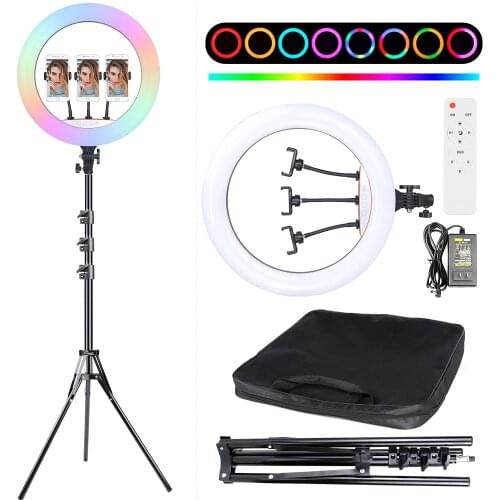 Photo Studio 18 inch RGB Ring Light with Tripod 45cm LED Selfie Ring Lamp Photography Lights For Youtube Tik Tok Video Ringlight