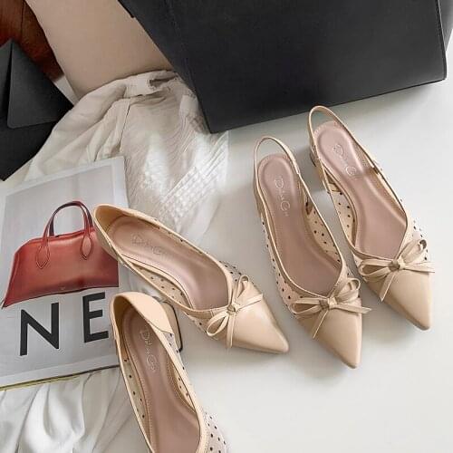 Koovan Womens Point Shoes Spring 2020 New Single Shoes High Heels Polka Dot Transparent Bow Chunky Heel Sandals