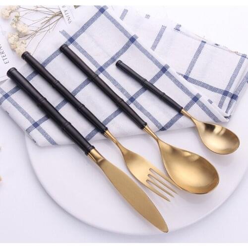 Stainless Steel Cutlery Set Black Golden Dinnerware 4pcs/set Creative Dinner Christmas Gift Cutlery Set Camping Dropship