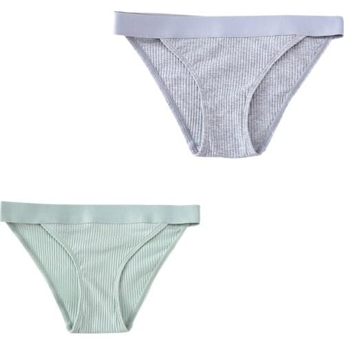 Womens Panties Cotton Threaded Underwear Low Waist Sexy Briefs Female Breathable Bikini Comfort Panties Seamless Underpants