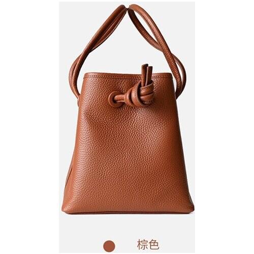New Drawstring Bucket Bag Embossed Leather Full-Grain Leather Shoulder/Crossbody Bag Korean-Style Simple Pouch Tote Bag