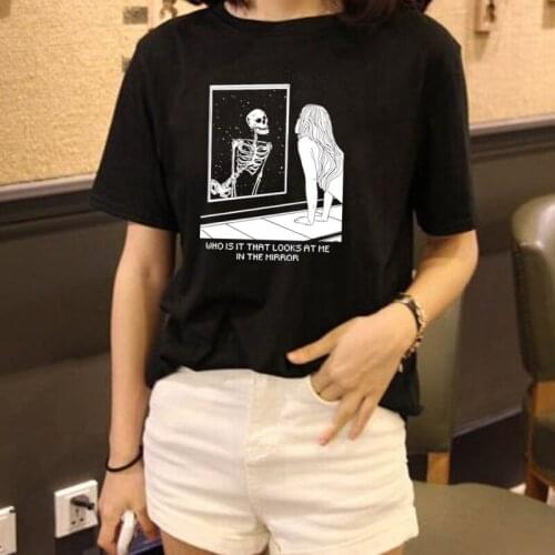 2021 New Summer Fashion Skeleton Graphic Tee Hallowmas Gift T-shirt 100% Cotton Black Casual Funny Unisex Men Women Tee