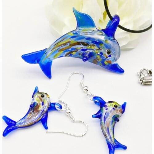 Chinese Style Glass Murano NEW Trendy Creative DIY Navy Blue Love Dolphin Pendant Necklace For Women Animal Charm Jewelry Gift