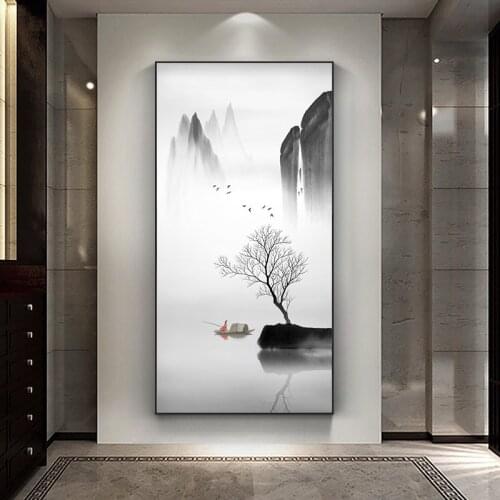Landscape Mountain Traditional Chinese Style Print Painting Wall Art Picture Poster on Canvas for Living Room Office Home Decor