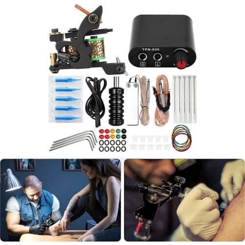 Professional Tattoo Kits Rubber Band Tattoo Pen Pin Cushion Power Supply Needles Complete Tattoo Kit Tattoo Machines Gun
